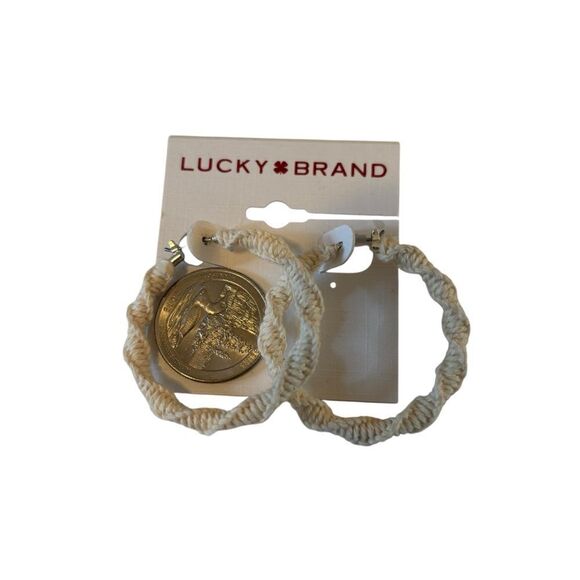 Off White Woven Hoop Earrings. Great Neutral Color that will go with so much! - Picture 5 of 5